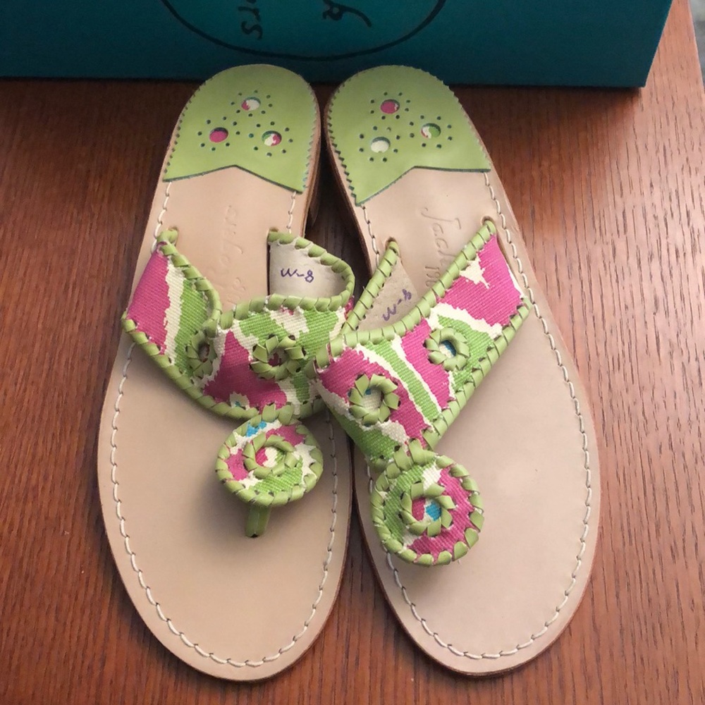 Jack Rogers Pink and Green Linen Navajo Sandals 8